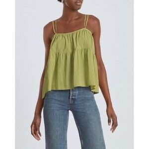 Everlane Womens Lime Green Micro Check Tiered Cotton Tie Back Camisole Top Large